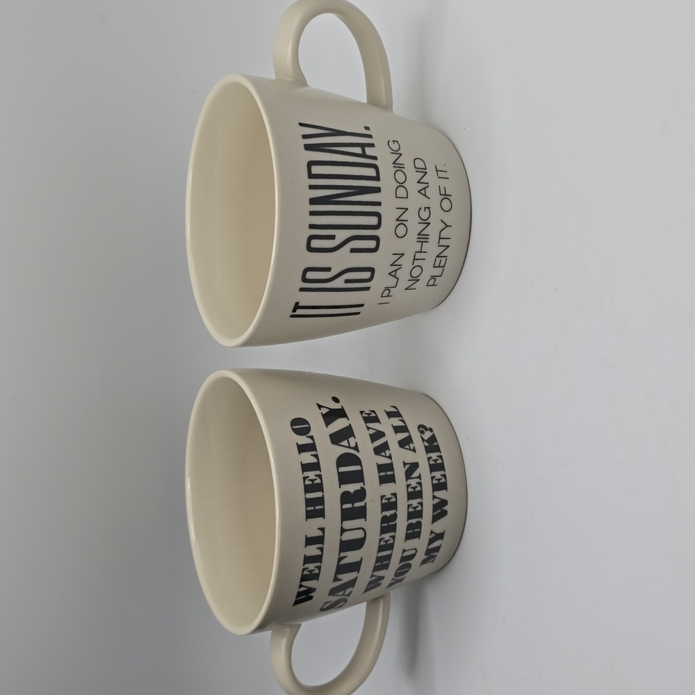 Bloomingville Coffee Tea Mugs Saturday & Sunday Set of 2
